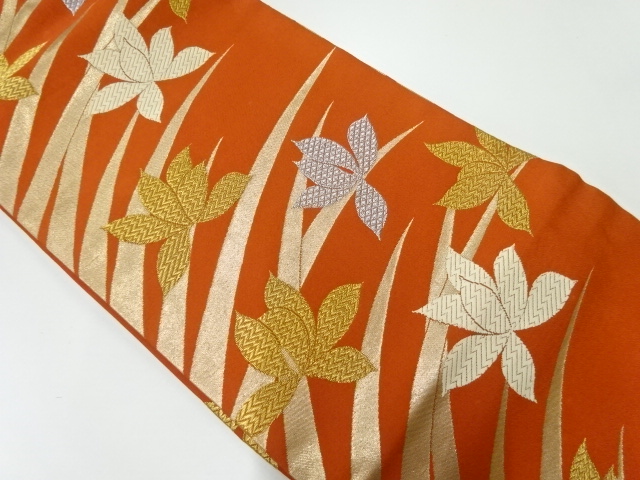 JAPANESE KIMONO / ANTIQUE NAGOYA OBI / WOVEN FLORAL PLANTS